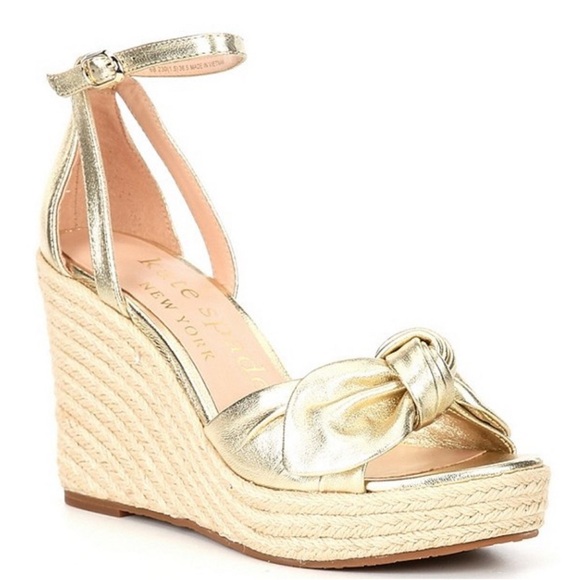 Kate Spade Gold Metallic Espadrille Wedge Sandals – Size 11 – New in Box - Picture 1 of 13